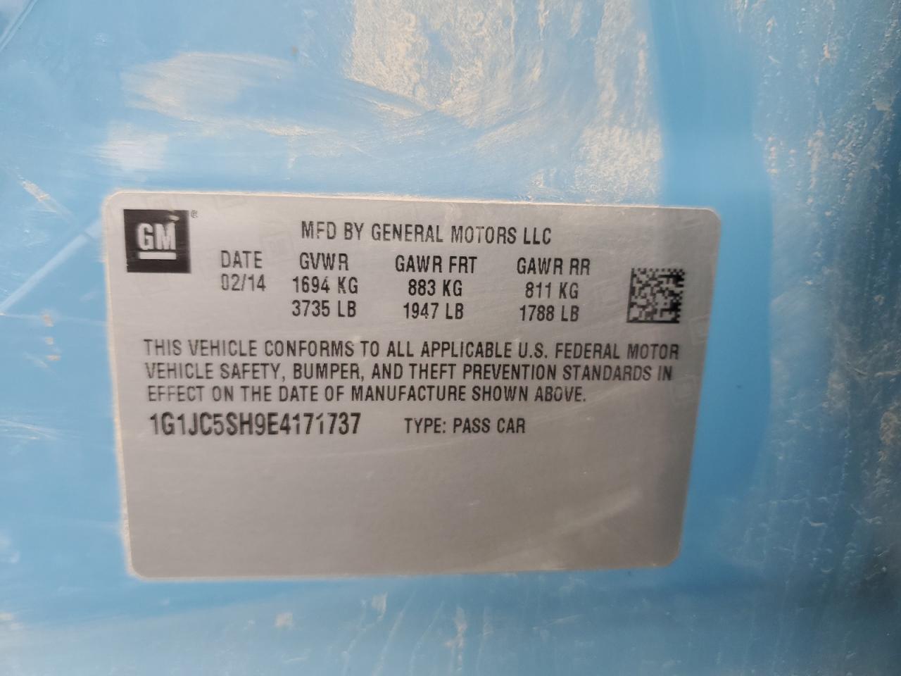2014 Chevrolet Sonic VIN 1G1JC5SH9E4171737 Copart auction photo, front end damage thumbnail 12