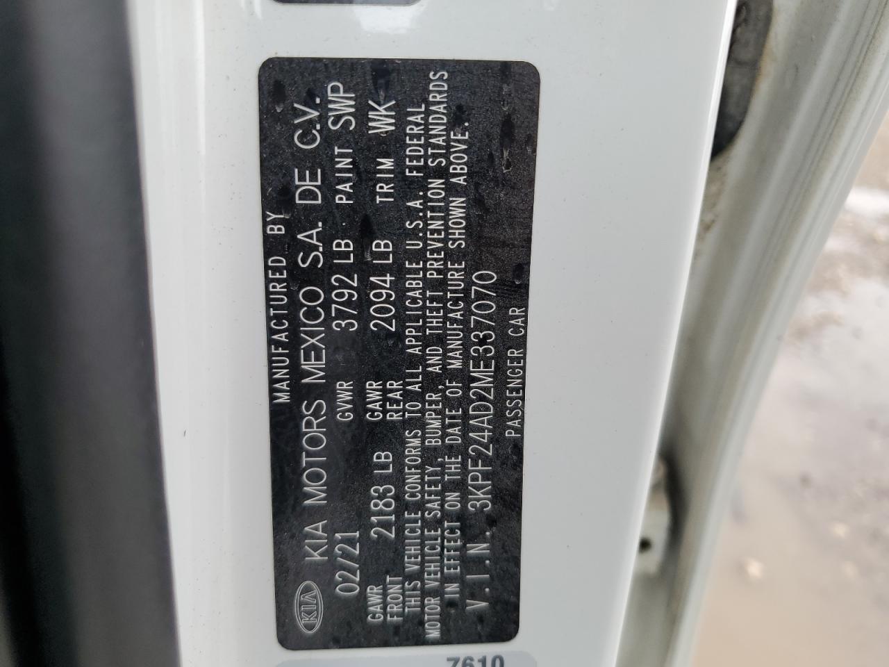 2021 KIA Forte VIN 3KPF24AD2ME337070 Copart auction photo, front end / undercarriage damage thumbnail 14