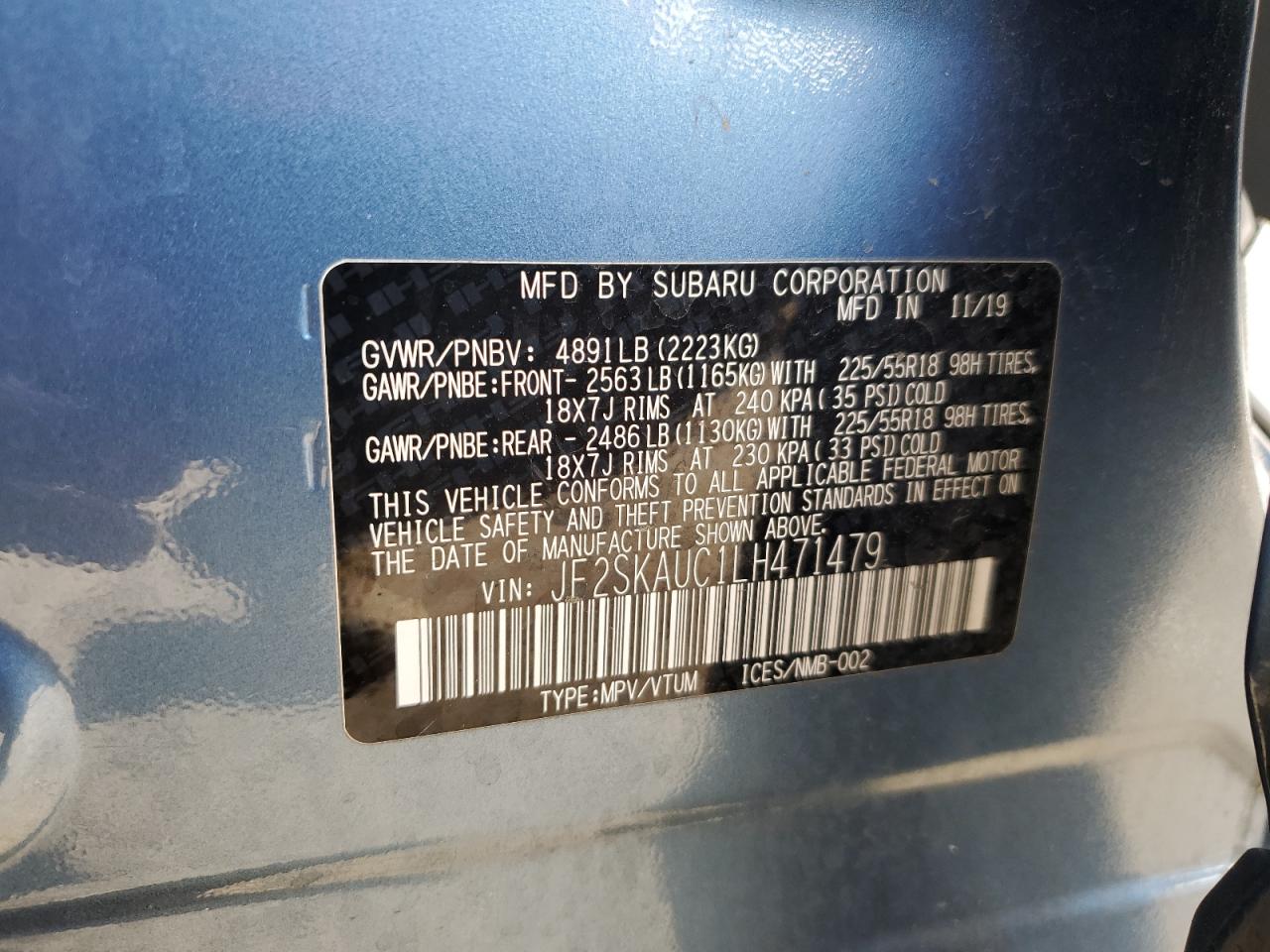 2020 Subaru Forester VIN JF2SKAUC1LH471479 Copart auction photo, front end / side damage thumbnail 15
