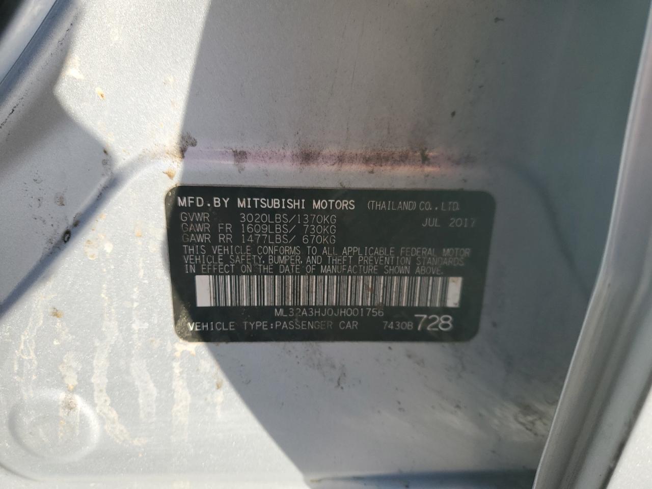 2018 Mitsubishi Mirage VIN ML32A3HJ0JH001756 Copart auction photo, front end / minor dent/scratches damage thumbnail 14