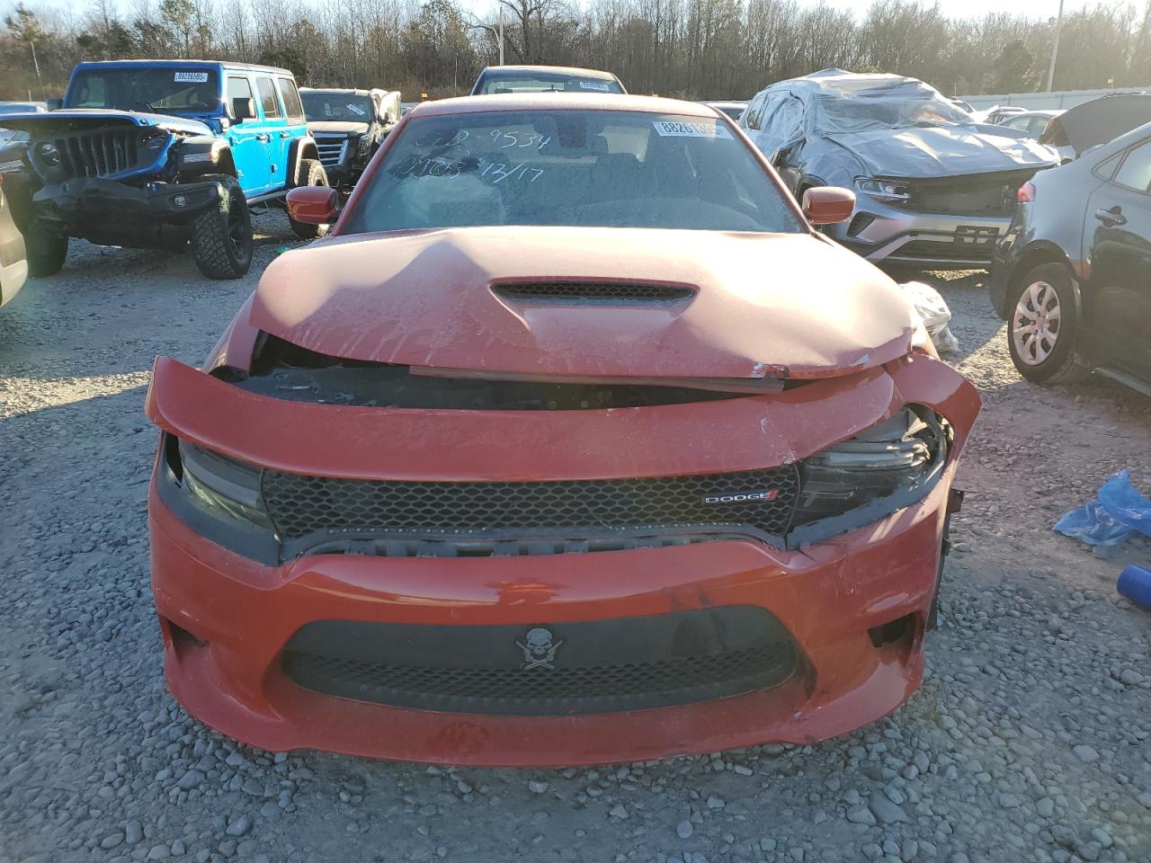 2019 Dodge Charger VIN 2C3CDXHG0KH675734 Copart auction photo, front end / all over damage thumbnail 5