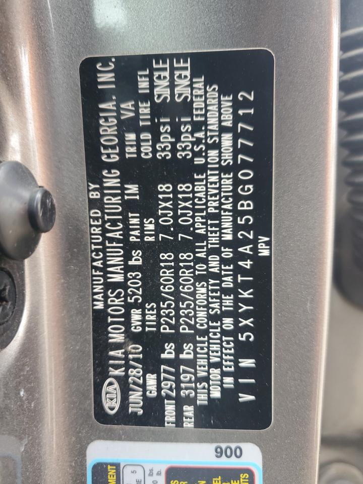 2011 KIA Sorento VIN 5XYKT4A25BG077712 Copart auction photo, side / front end damage thumbnail 15