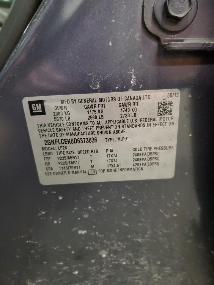 2013 Chevrolet Equinox VIN 2GNFLCEK6D6373836 Copart auction photo, front end damage thumbnail 13