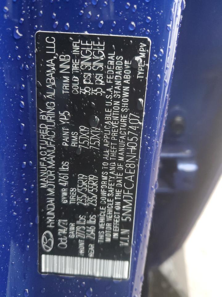 2022 Hyundai Tucson VIN 5NMJFCAE8NH057407 Copart auction photo, rear end damage thumbnail 13