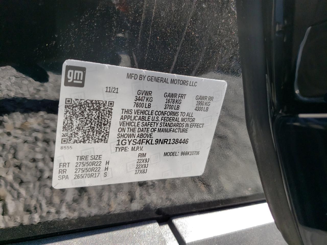2022 Cadillac Escalade VIN 1GYS4FKL9NR138446 Copart auction photo, water/flood damage thumbnail 14