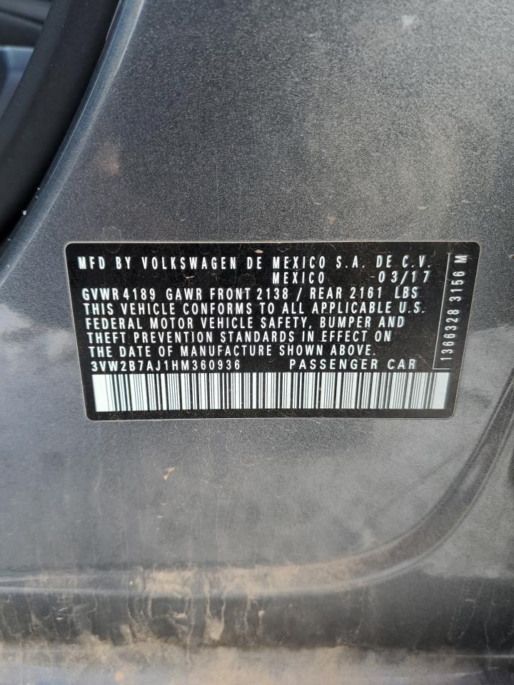 2017 Volkswagen Jetta VIN 3VW2B7AJ1HM360936 Copart auction photo, front end damage thumbnail 12
