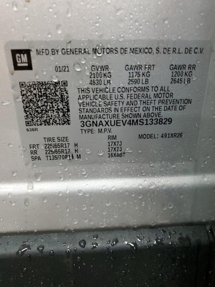 2021 Chevrolet Equinox VIN 3GNAXUEV4MS133829 Copart auction photo, side / front end damage thumbnail 14