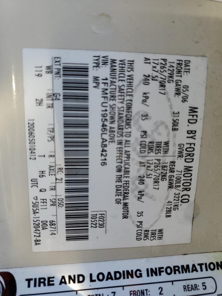 2006 Ford Expedition VIN 1FMFU19546LA84216 Copart auction photo, rear end damage thumbnail 13