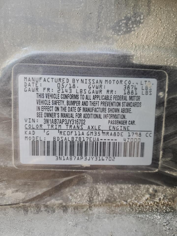 2018 Nissan Sentra VIN 3N1AB7AP3JY316702 Copart auction photo, rear end / front end damage thumbnail 14