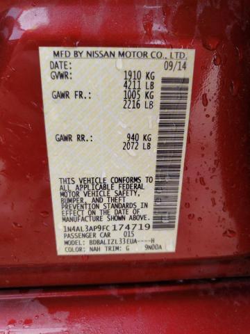 2015 Nissan Altima VIN 1N4AL3AP9FC174719 Copart auction photo, minor dent/scratches damage thumbnail 12