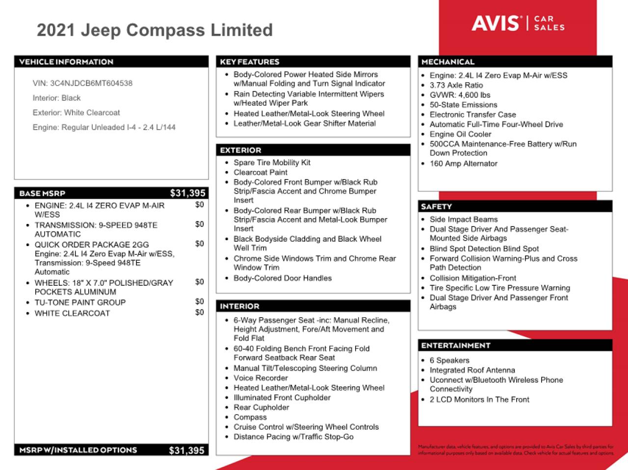 2021 Jeep Compass VIN 3C4NJDCB6MT604538 Copart auction photo, side damage thumbnail 13