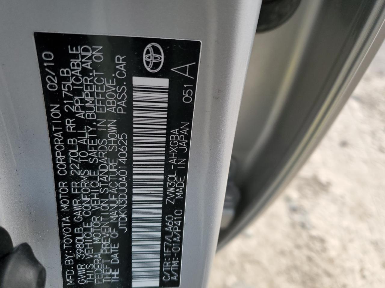 2010 Toyota Prius VIN JTDKN3DU0A0140625 Copart auction photo, front end damage thumbnail 12