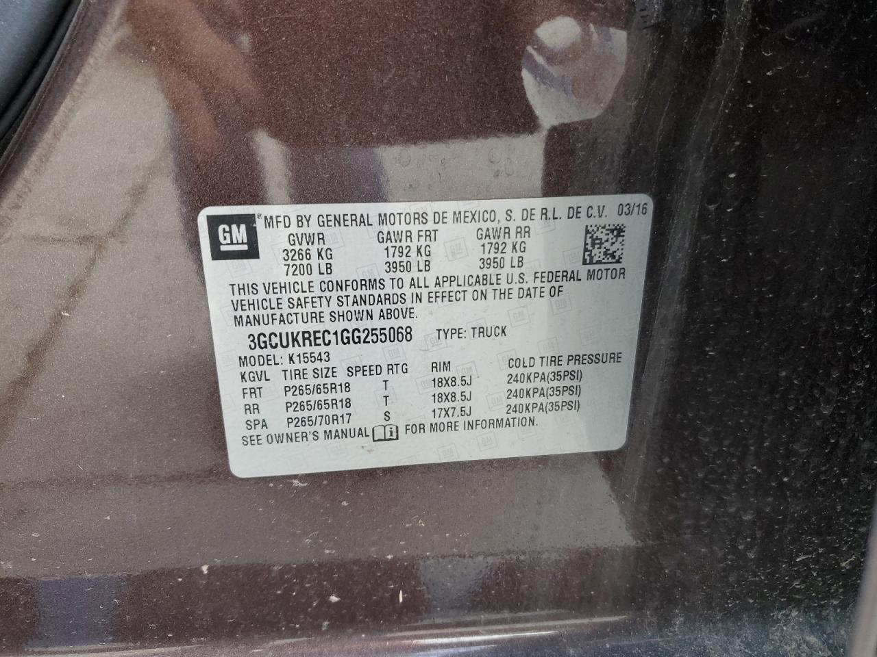 2016 Chevrolet Silverado VIN 3GCUKREC1GG255068 Copart auction photo, front end damage thumbnail 12