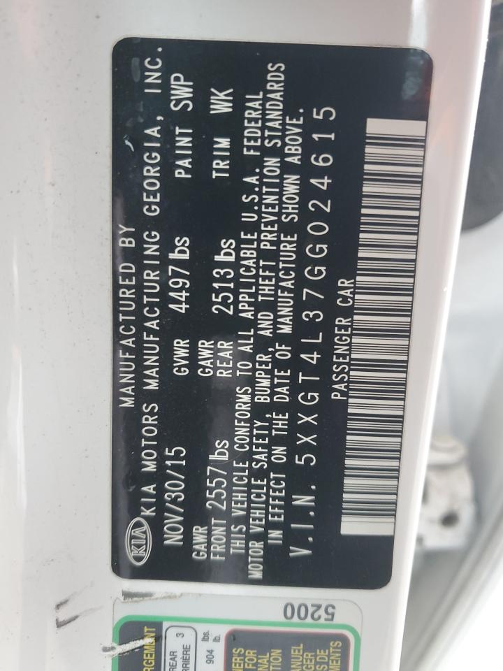 2016 KIA Optima VIN 5XXGT4L37GG024615 Copart auction photo, mechanical damage thumbnail 12