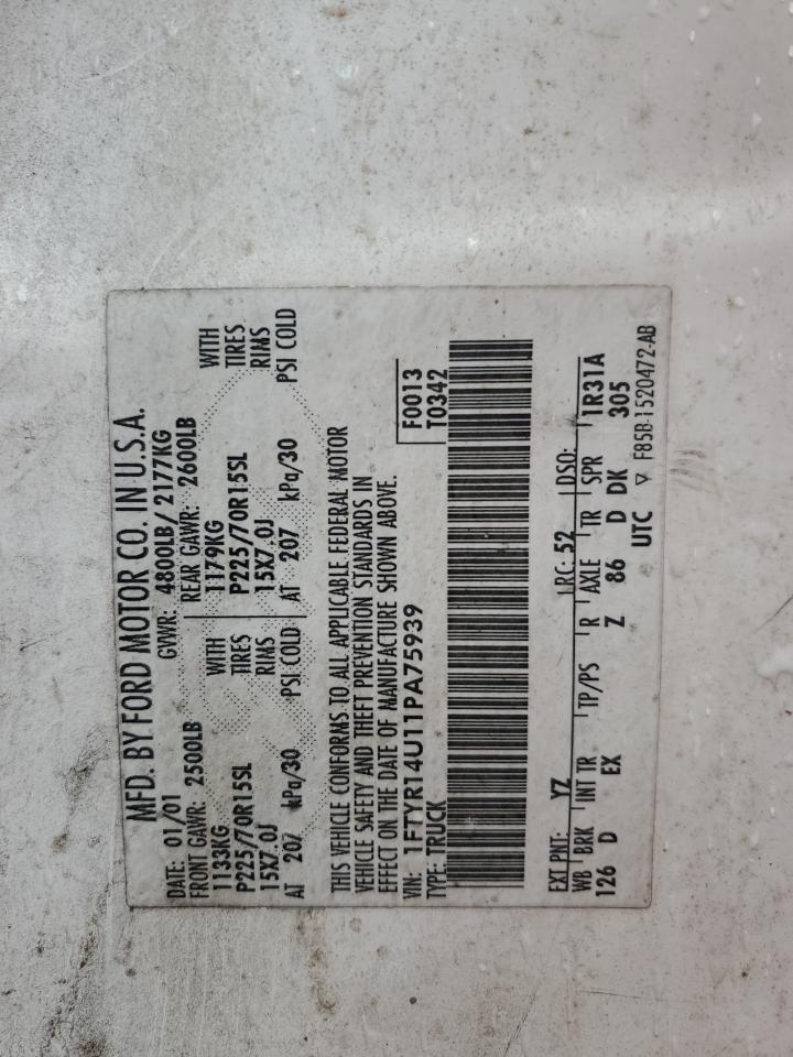 2001 Ford Ranger VIN 1FTYR14U11PA75939 Copart auction photo, mechanical / rear end damage thumbnail 12