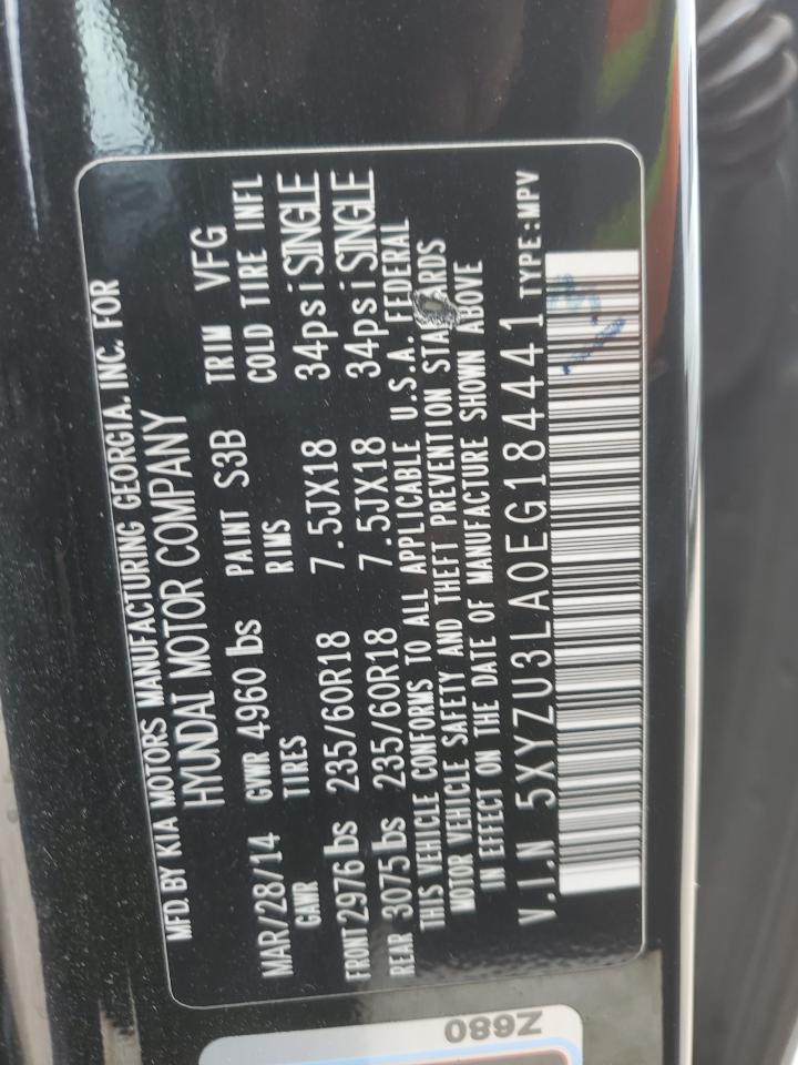 2014 Hyundai Santa Fe VIN 5XYZU3LA0EG184441 Copart auction photo, front end damage thumbnail 13
