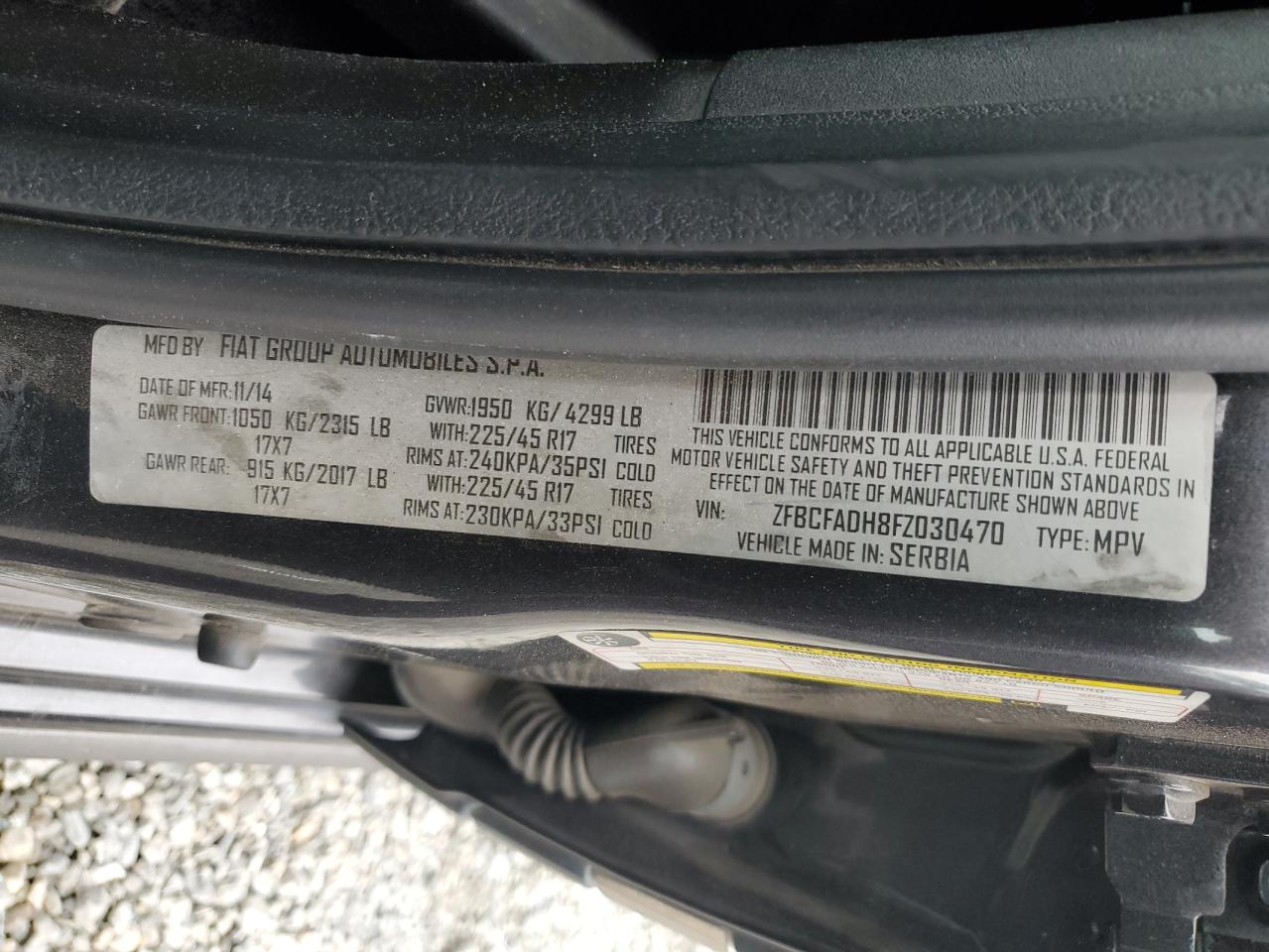 2015 Fiat 500 VIN ZFBCFADH8FZ030470 Copart auction photo, rear end damage thumbnail 12