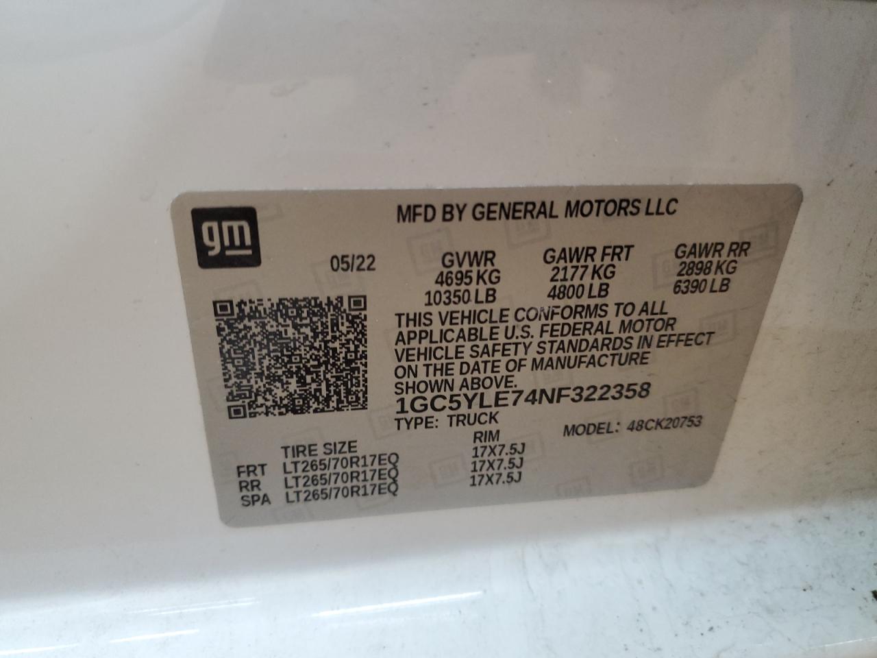 2022 Chevrolet Silverado VIN 1GC5YLE74NF322358 Copart auction photo, front end / rear end damage thumbnail 12