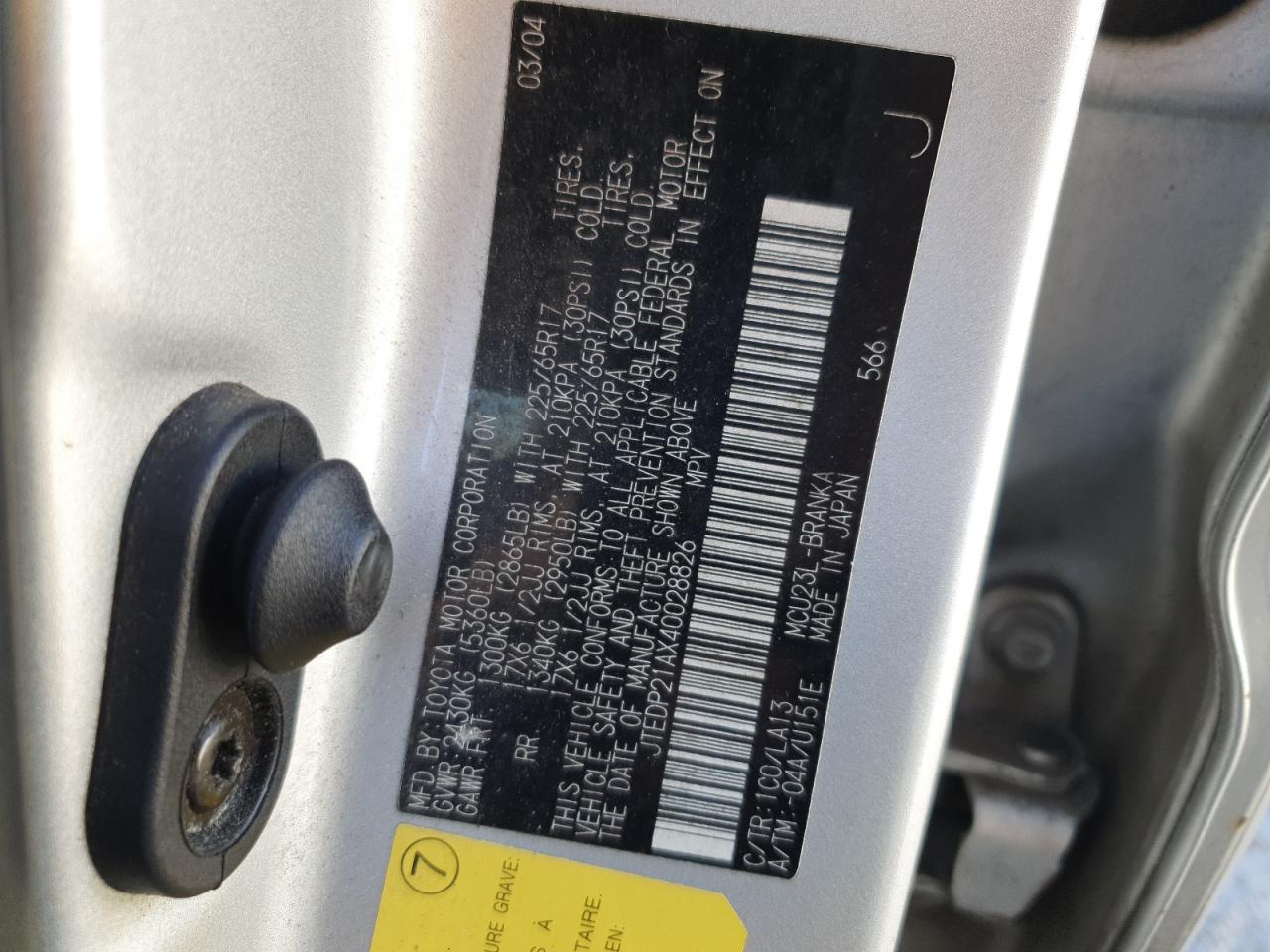 2004 Toyota Highlander VIN JTEDP21AX40028826 Copart auction photo, mechanical / minor dent/scratches damage thumbnail 13