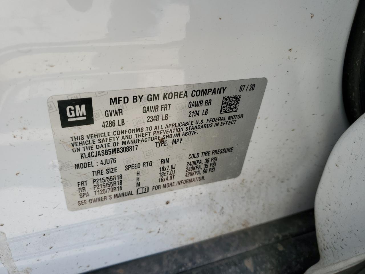 2021 Buick Encore VIN KL4CJASB5MB308817 Copart auction photo, front end damage thumbnail 14
