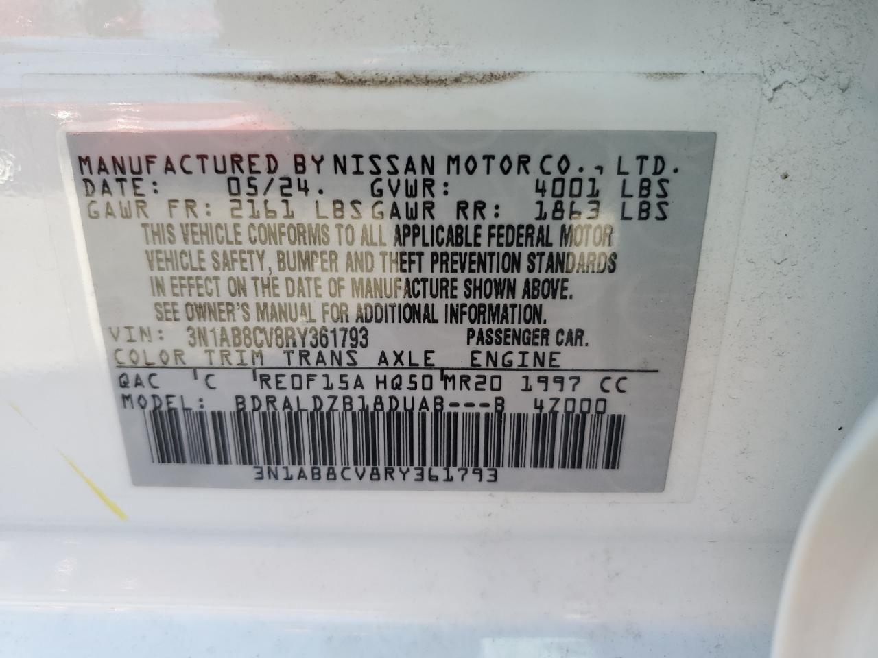 2024 Nissan Sentra VIN 3N1AB8CV8RY361793 Copart auction photo, front end / rear end damage thumbnail 12