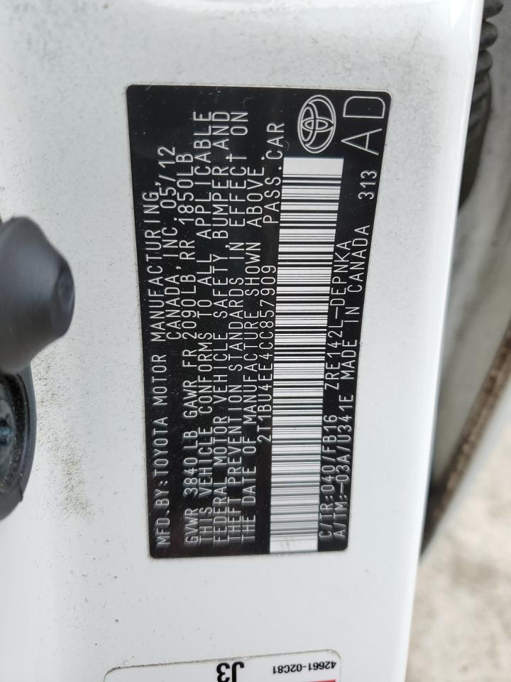 2012 Toyota Corolla VIN 2T1BU4EE4CC857909 Copart auction photo, front end damage thumbnail 12
