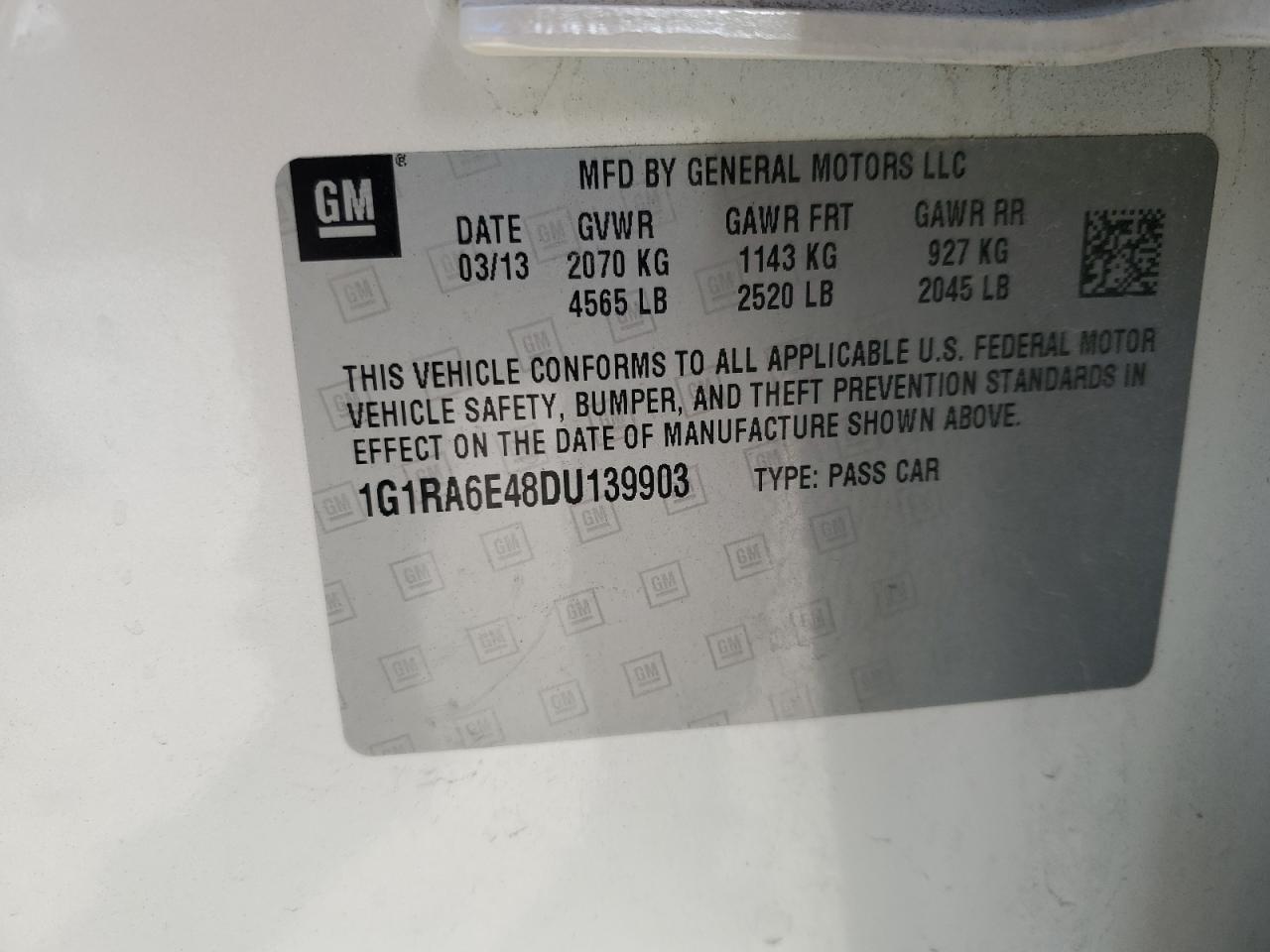 2013 Chevrolet Volt VIN 1G1RA6E48DU139903 Copart auction photo, front end damage thumbnail 14
