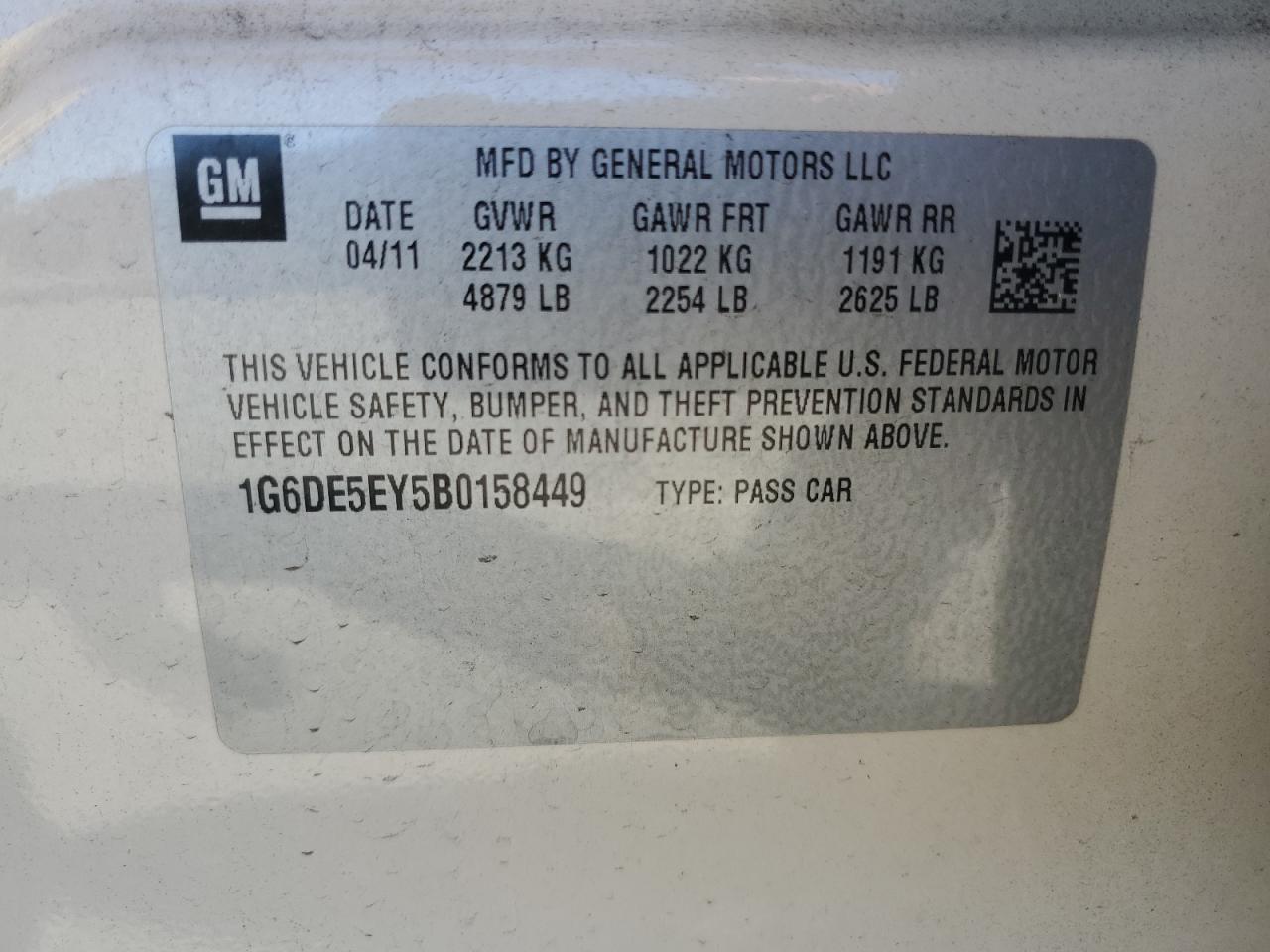 2011 Cadillac CTS VIN 1G6DE5EY5B0158449 Copart auction photo, side damage thumbnail 12