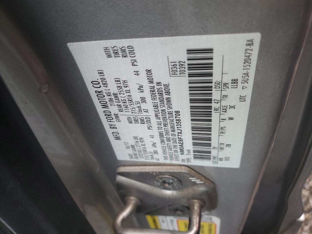 2018 Ford Transit VIN NM0AE8F7XJ1358708 Copart auction photo, front end damage thumbnail 13