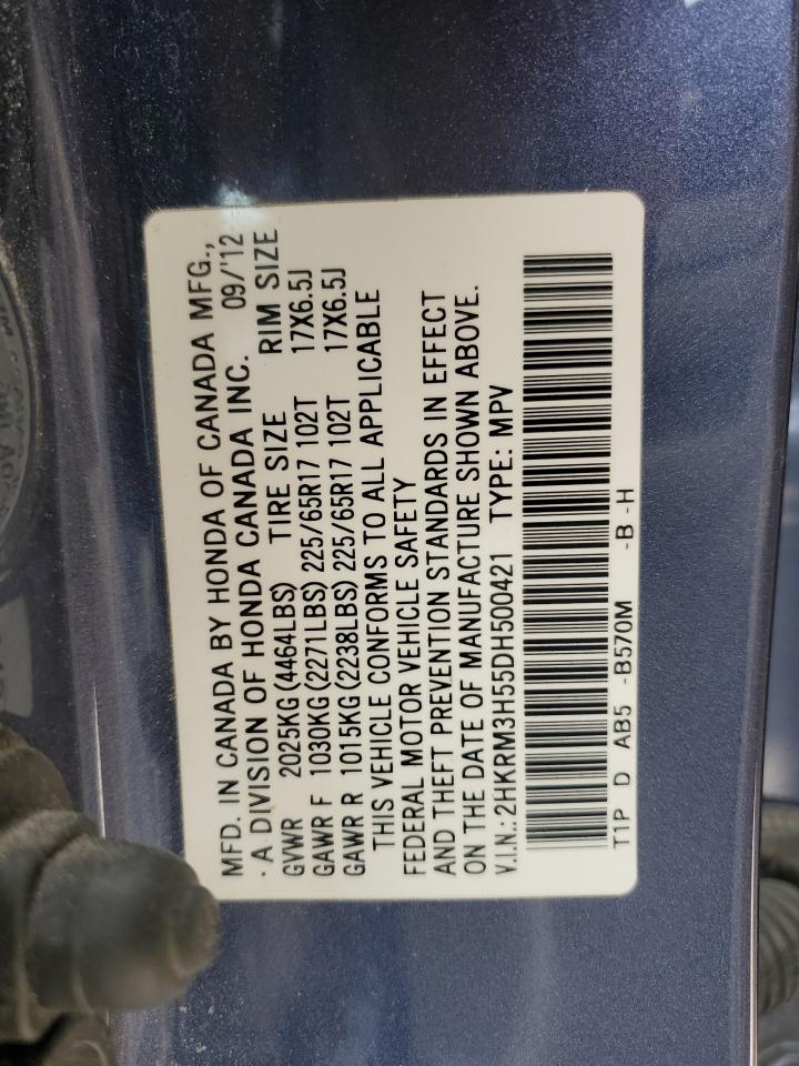 2013 Honda CR-V VIN 2HKRM3H55DH500421 Copart auction photo, front end / minor dent/scratches damage thumbnail 15