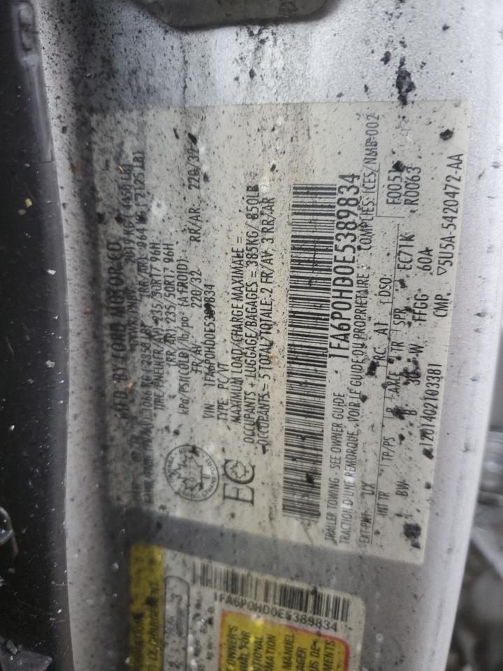 2014 Ford Fusion VIN 1FA6P0HD0E5389834 Copart auction photo, burn damage thumbnail 12