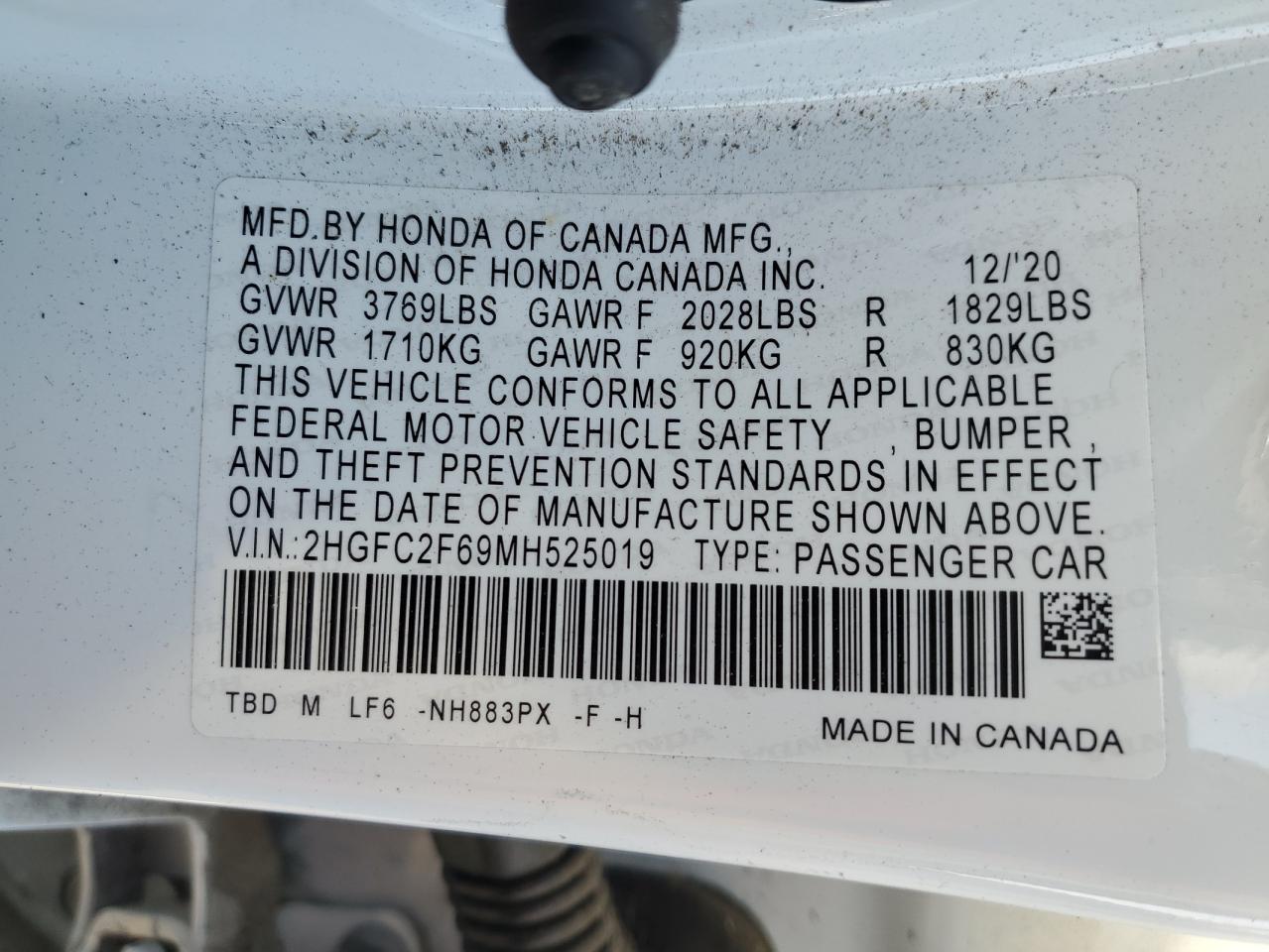 2021 Honda Civic VIN 2HGFC2F69MH525019 Copart auction photo, vandalism damage thumbnail 12