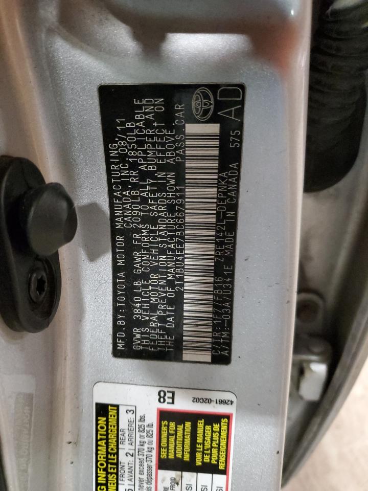 2011 Toyota Corolla VIN 2T1BU4EE7BC667911 Copart auction photo, front end / side damage thumbnail 12