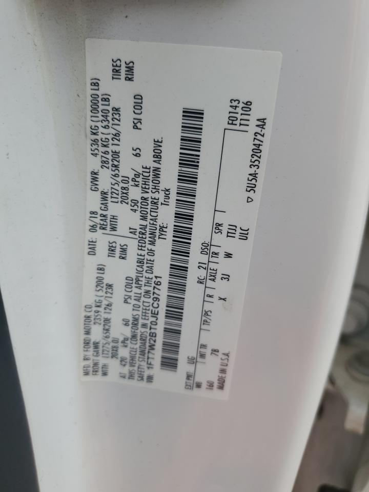 2018 Ford F250 VIN 1FT7W2BT0JEC97761 Copart auction photo, rollover damage thumbnail 13