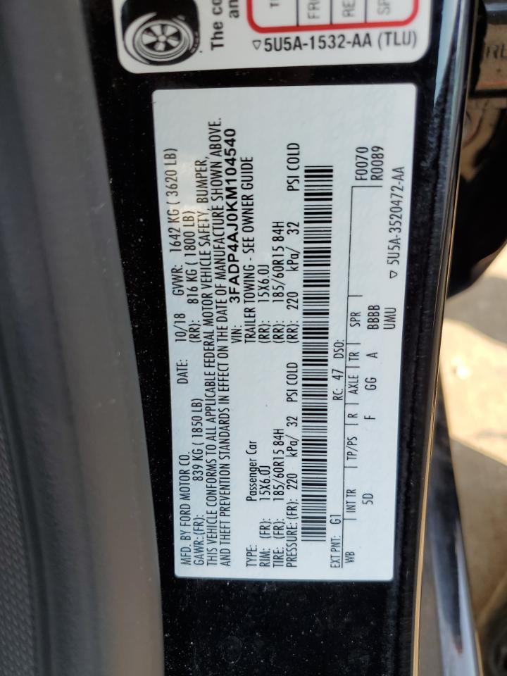 2019 Ford Fiesta VIN 3FADP4AJ0KM104540 Copart auction photo, front end damage thumbnail 13