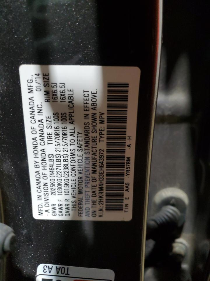 2014 Honda CR-V VIN 2HKRM4H33EH643972 Copart auction photo, front end damage thumbnail 16