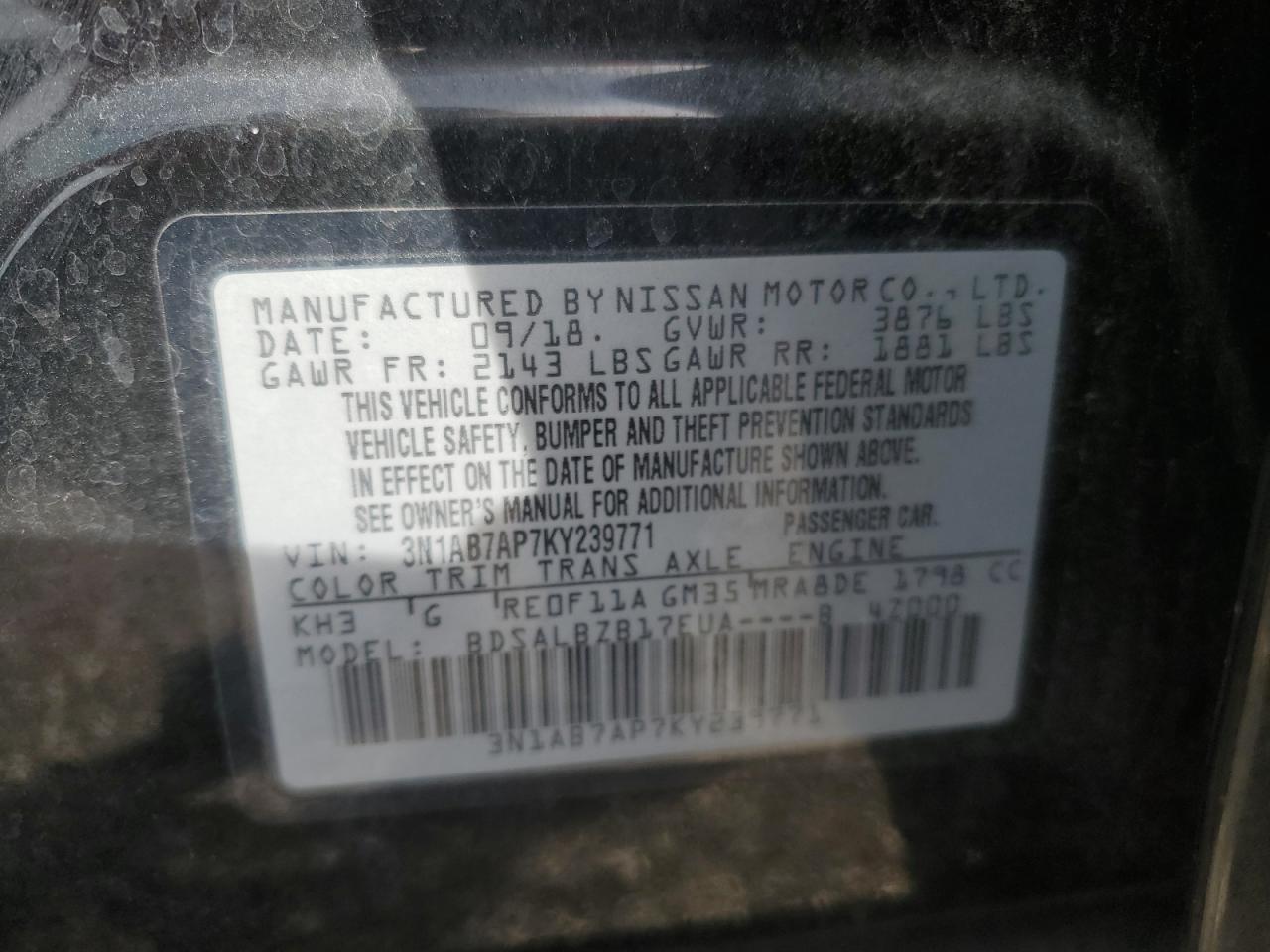 2019 Nissan Sentra VIN 3N1AB7AP7KY239771 Copart auction photo, front end damage thumbnail 12