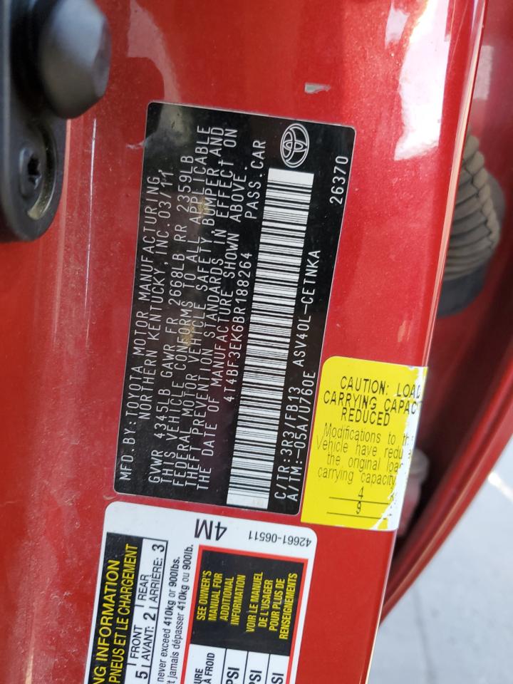 2011 Toyota Camry VIN 4T4BF3EK6BR188264 Copart auction photo, all over damage thumbnail 13