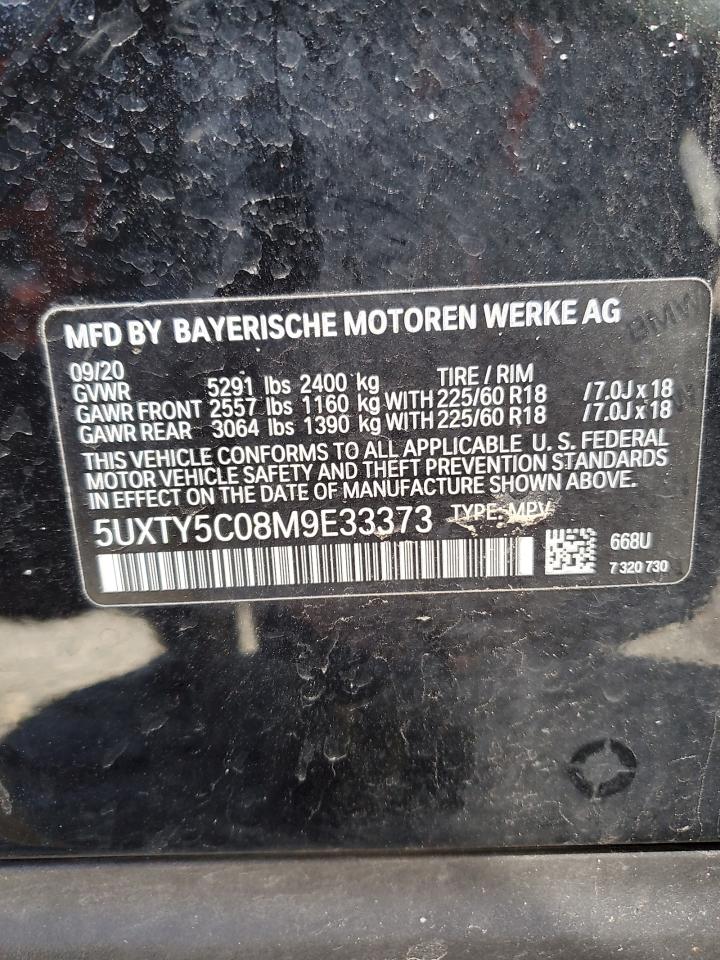 2021 BMW X3 VIN 5UXTY5C08M9E33373 Copart auction photo, front end damage thumbnail 13