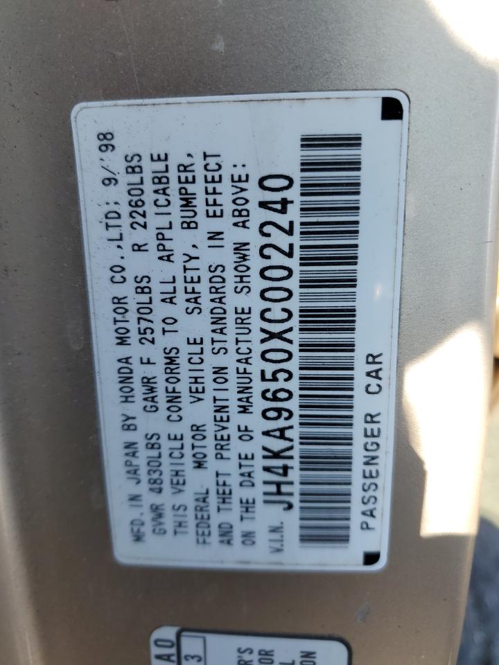 1999 Acura RL VIN JH4KA9650XC002240 Copart auction photo, rear end / side damage thumbnail 12