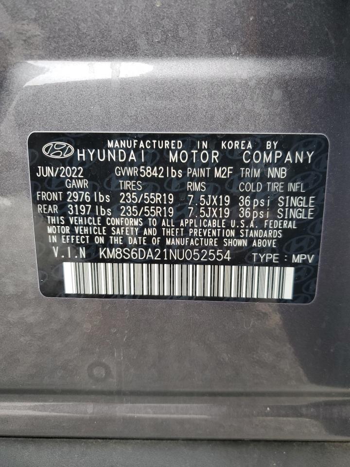 2022 Hyundai Santa Fe VIN KM8S6DA21NU052554 Copart auction photo, front end damage thumbnail 13