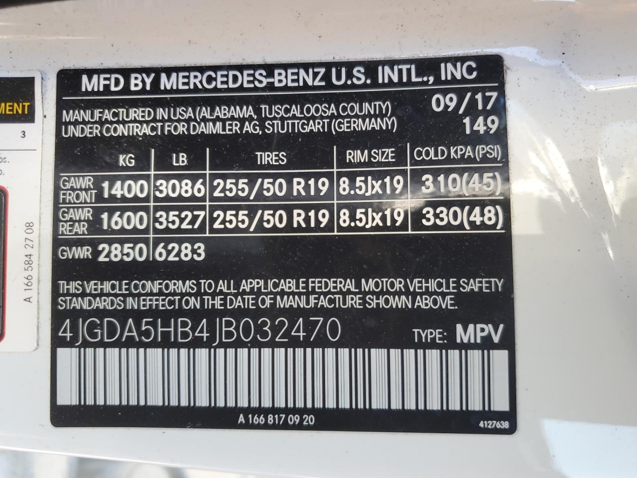 2018 Mercedes-Benz GLE VIN 4JGDA5HB4JB032470 Copart auction photo, undercarriage / side damage thumbnail 14