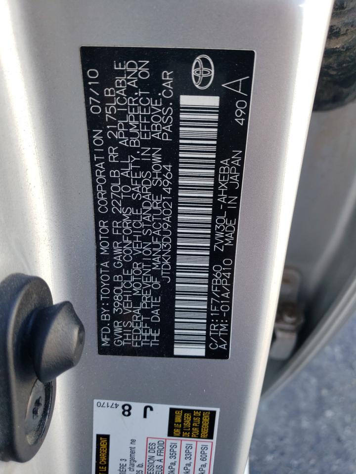 2010 Toyota Prius VIN JTDKN3DU9A0214964 Copart auction photo, front end / hail damage thumbnail 14