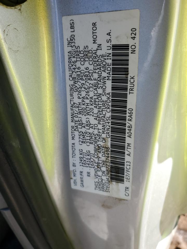 2007 Toyota Tacoma VIN 5TEUU42N87Z374498 Copart auction photo, side damage thumbnail 14