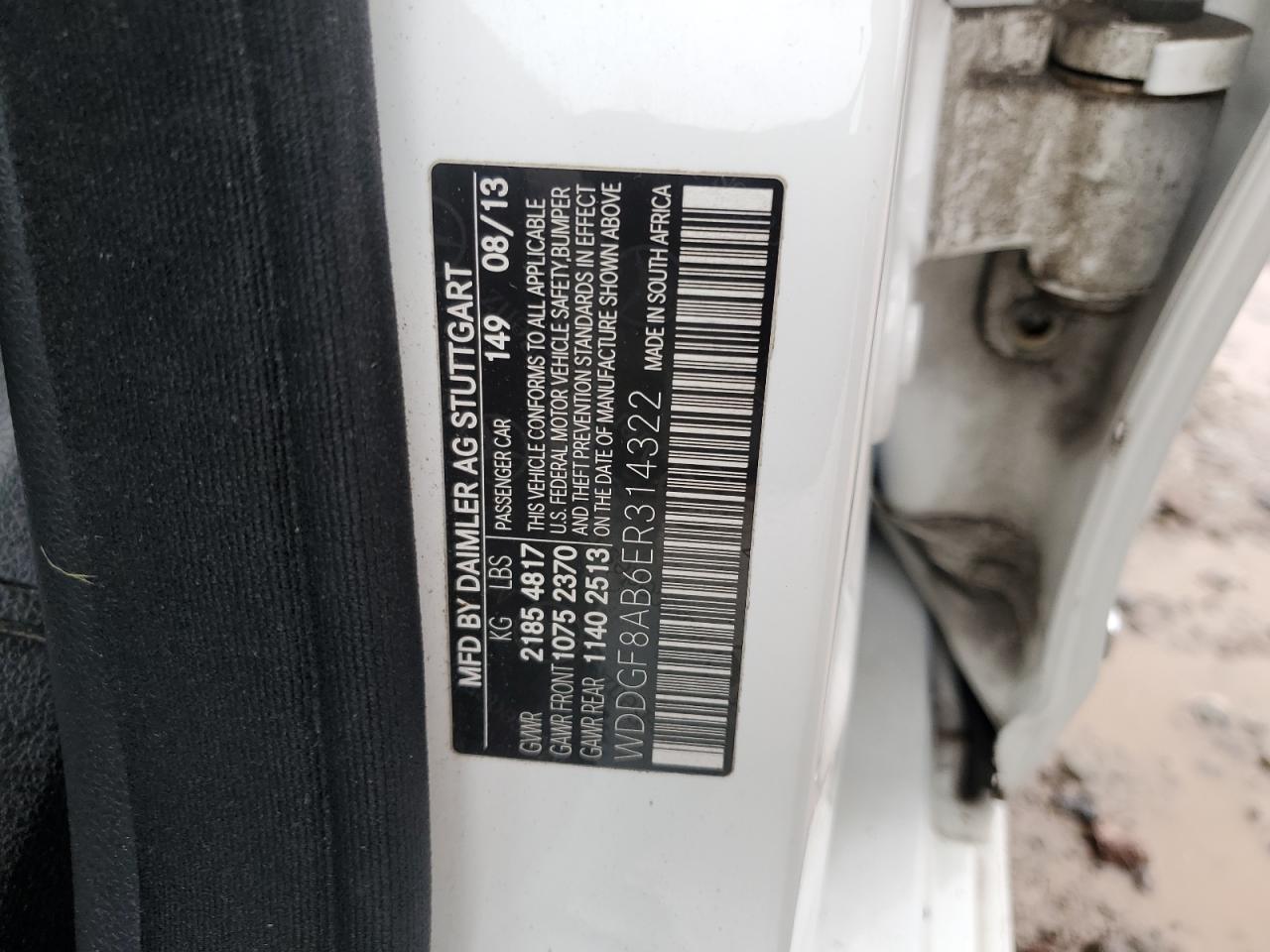 2014 Mercedes-Benz C-klasse VIN WDDGF8AB6ER314322 Copart auction photo, front end damage thumbnail 14