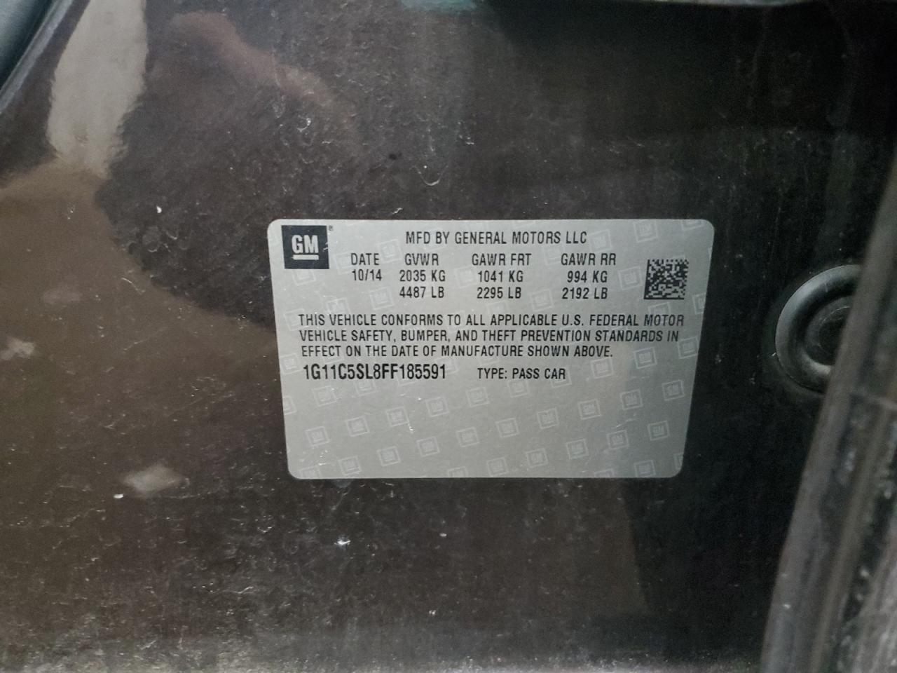 2015 Chevrolet Malibu VIN 1G11C5SL8FF185591 Copart auction photo, side damage thumbnail 12