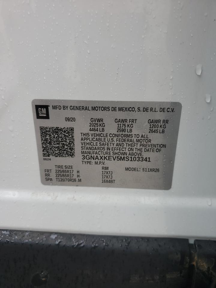 2021 Chevrolet Equinox VIN 3GNAXKEV5MS103341 Copart auction photo, all over damage thumbnail 13