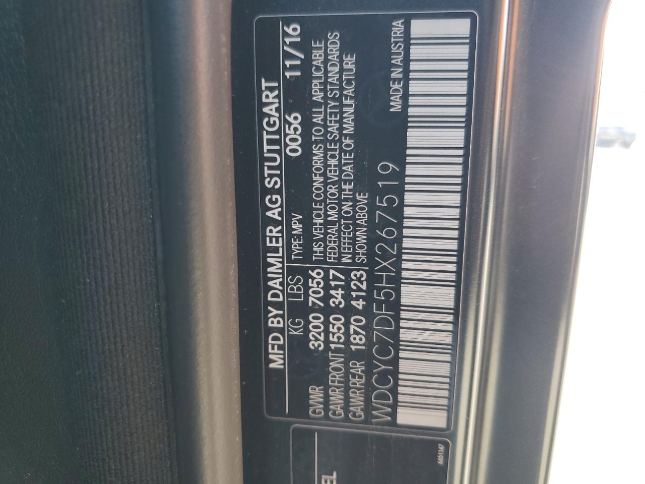 2017 Mercedes-Benz G-klasse VIN WDCYC7DF5HX267519 Copart auction photo, rear end damage thumbnail 15