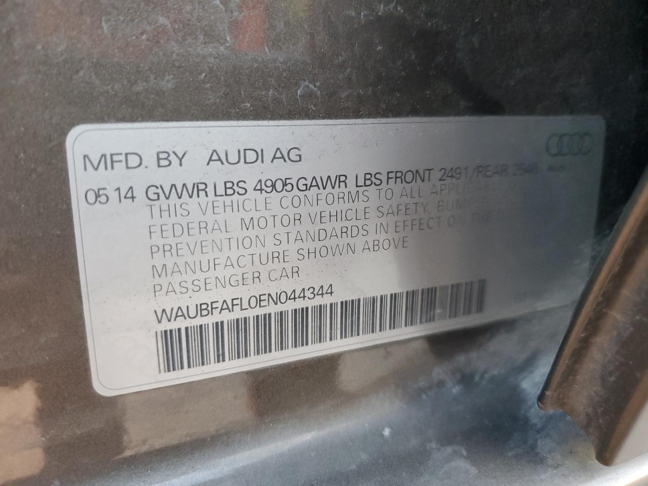 2014 Audi A4 VIN WAUBFAFL0EN044344 Copart auction photo, front end damage thumbnail 12