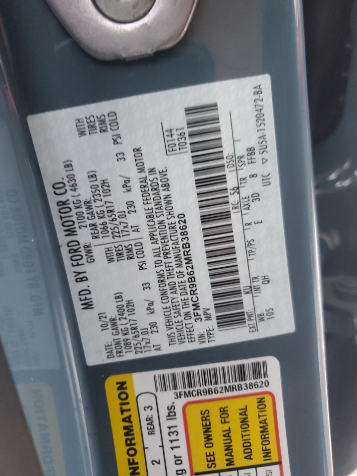2021 Ford Bronco VIN 3FMCR9B62MRB38620 Copart auction photo, front end damage thumbnail 15